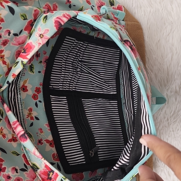 No Boundaries  Mist Mint Floral  Suede  Bottom Backpack - Picture 6 of 13